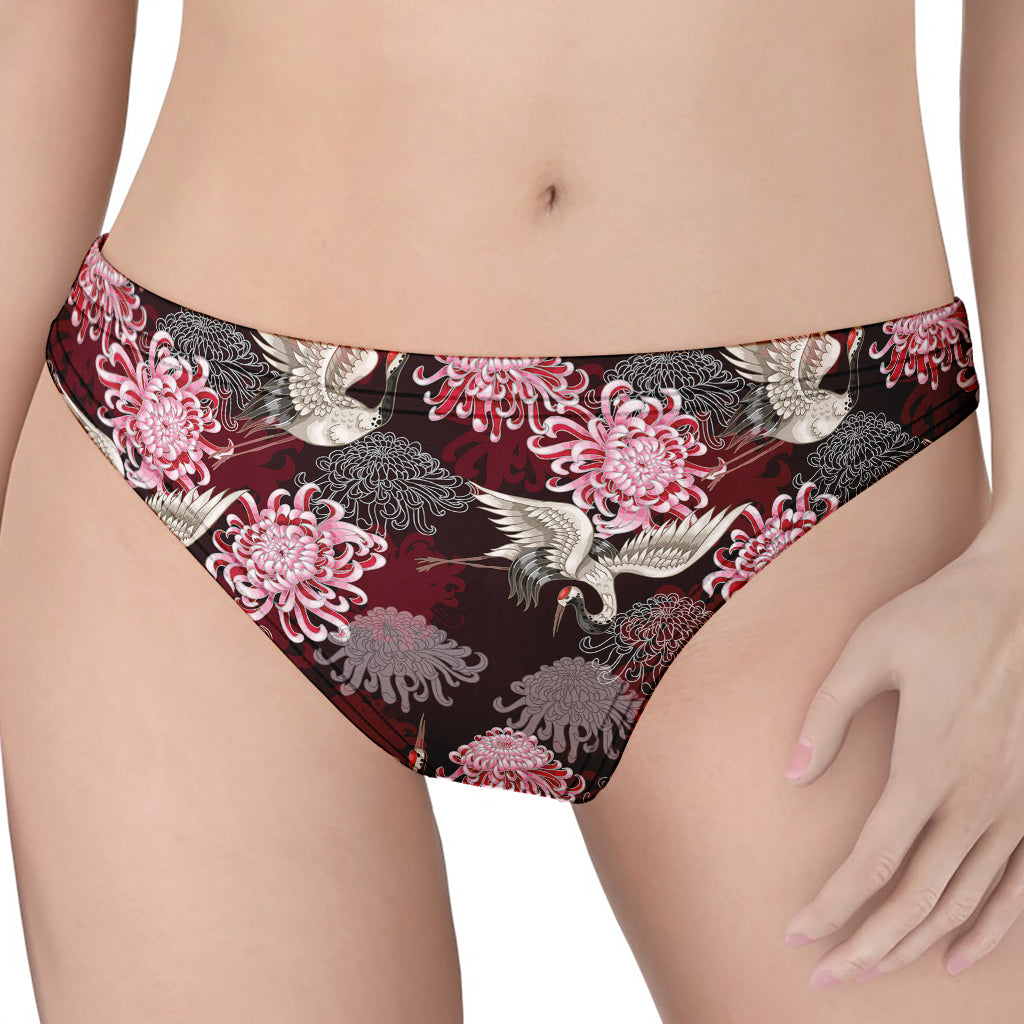 Japanese Cranes And Chrysanthemums Print Women's Thong