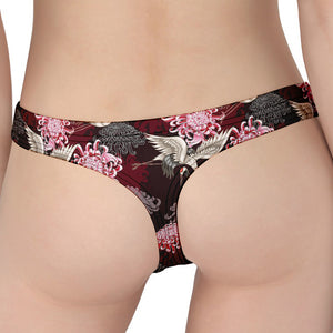 Japanese Cranes And Chrysanthemums Print Women's Thong