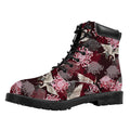 Japanese Cranes And Chrysanthemums Print Padded Collar Lace Up Boots