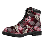 Japanese Cranes And Chrysanthemums Print Work Boots