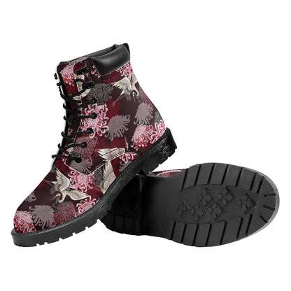 Japanese Cranes And Chrysanthemums Print Work Boots