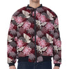 Japanese Cranes And Chrysanthemums Print Zip Sleeve Bomber Jacket