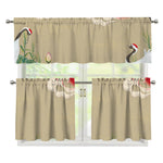 Japanese Cranes At Sunset Print 3 Piece Kitchen Curtains