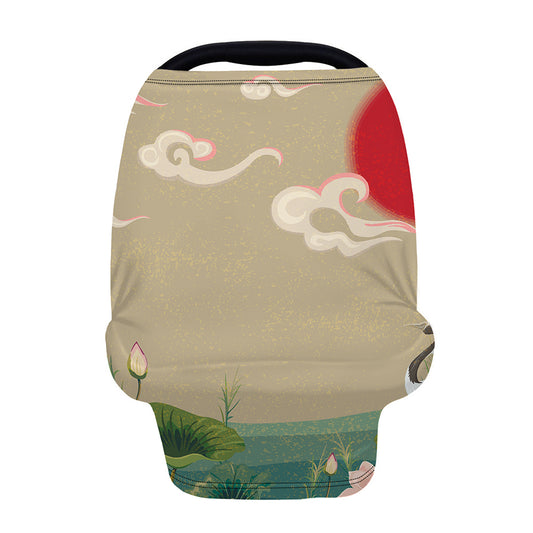 Japanese Cranes At Sunset Print Baby Seat Cover