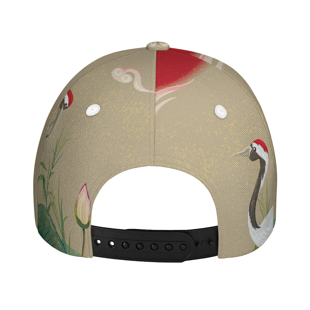 Japanese Cranes At Sunset Print Baseball Cap