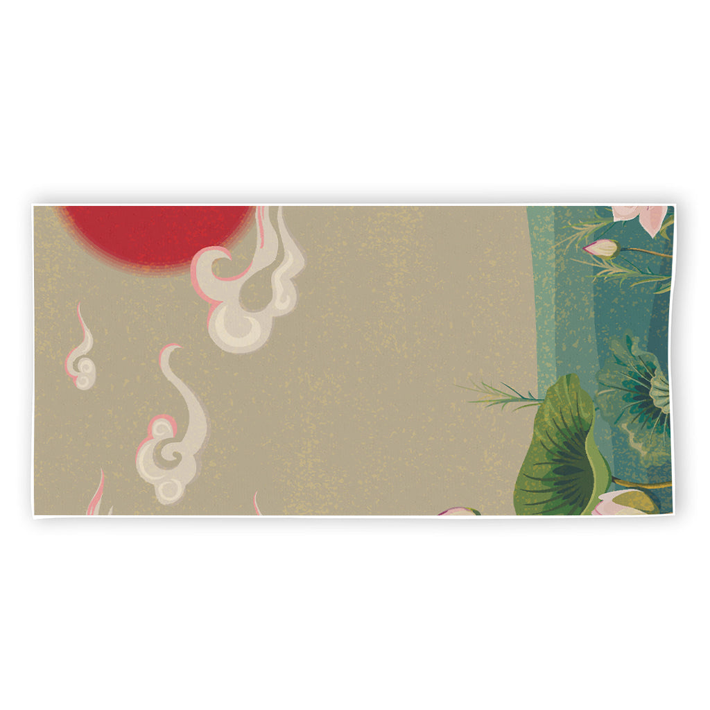 Japanese Cranes At Sunset Print Beach Towel