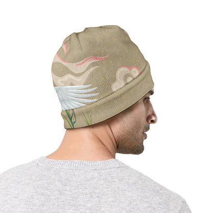 Japanese Cranes At Sunset Print Beanie