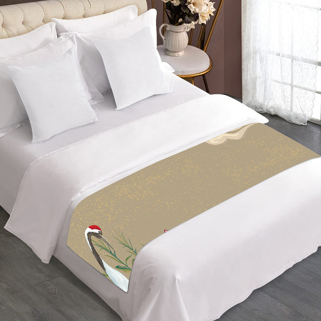 Japanese Cranes At Sunset Print Bed Runner
