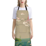 Japanese Cranes At Sunset Print Bib Apron With Pocket