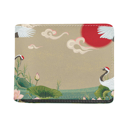 Japanese Cranes At Sunset Print Bifold Wallet