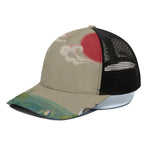 Japanese Cranes At Sunset Print Black Mesh Trucker Cap