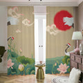 Japanese Cranes At Sunset Print Dimout Pencil Pleat Curtains