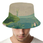 Japanese Cranes At Sunset Print Bucket Hat