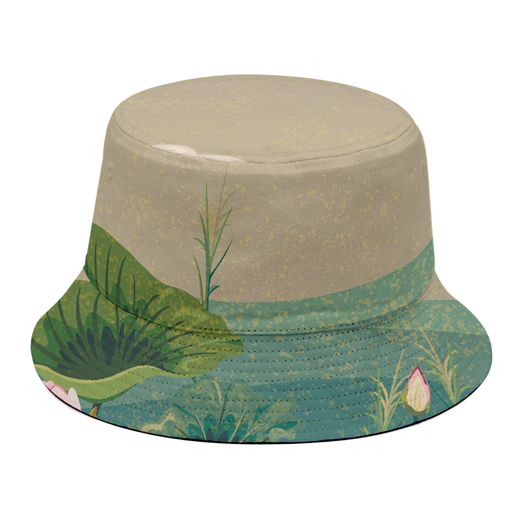 Japanese Cranes At Sunset Print Bucket Hat