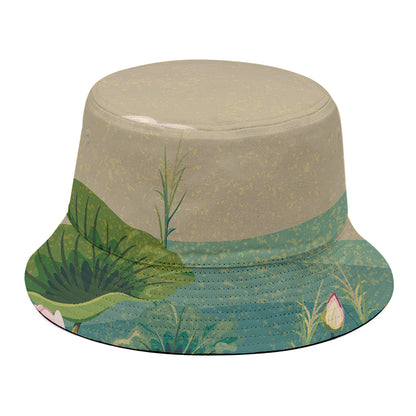 Japanese Cranes At Sunset Print Bucket Hat