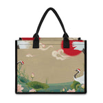 Japanese Cranes At Sunset Print Canvas Tote Bag