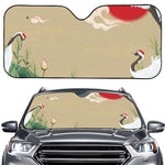 Japanese Cranes At Sunset Print Car Windshield Sun Shade