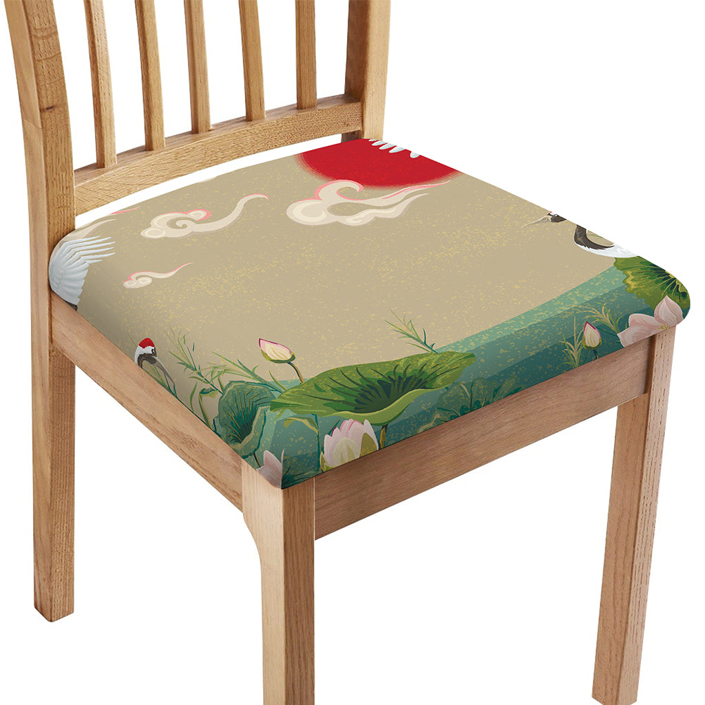 Japanese Cranes At Sunset Print Chair Cushion Cover
