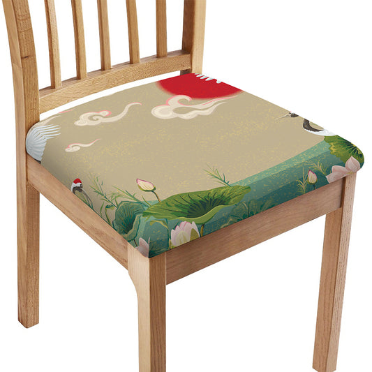 Japanese Cranes At Sunset Print Chair Cushion Cover