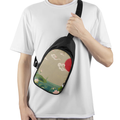 Japanese Cranes At Sunset Print Chest Bag