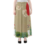 Japanese Cranes At Sunset Print Chiffon Maxi Skirt