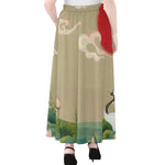 Japanese Cranes At Sunset Print Chiffon Maxi Skirt