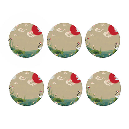Japanese Cranes At Sunset Print Coaster Set