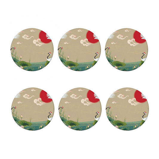 Japanese Cranes At Sunset Print Coaster Set
