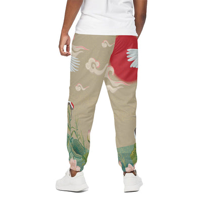 Japanese Cranes At Sunset Print Cotton Pants