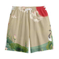 Japanese Cranes At Sunset Print Cotton Shorts