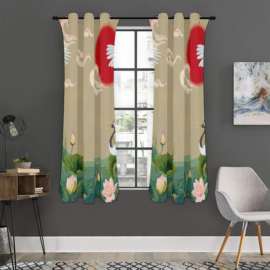 Japanese Cranes At Sunset Print Curtain