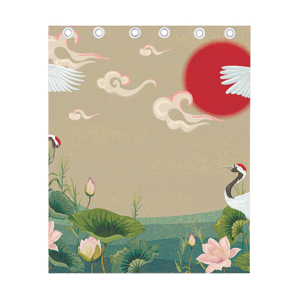 Japanese Cranes At Sunset Print Curtain