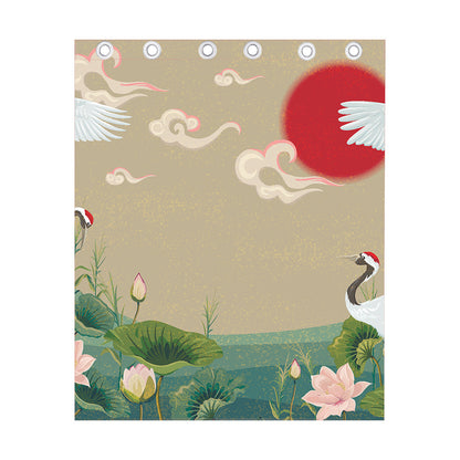 Japanese Cranes At Sunset Print Curtain
