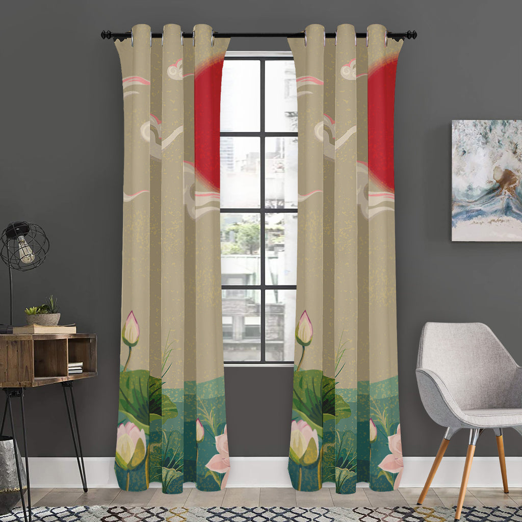 Japanese Cranes At Sunset Print Curtain