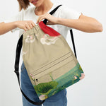 Japanese Cranes At Sunset Print Drawstring Backpack