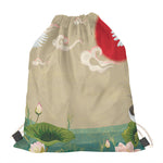 Japanese Cranes At Sunset Print Drawstring Bag
