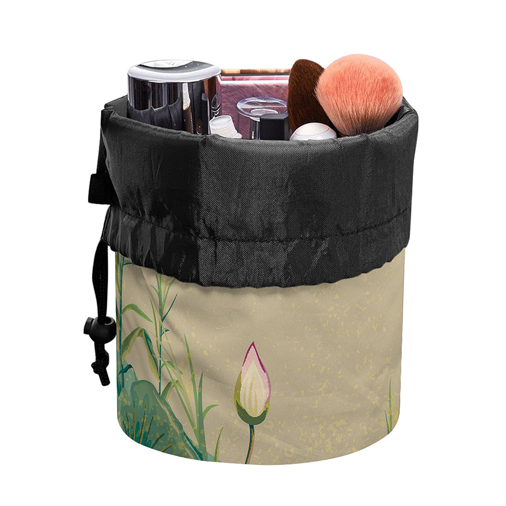 Japanese Cranes At Sunset Print Drawstring Makeup Bag