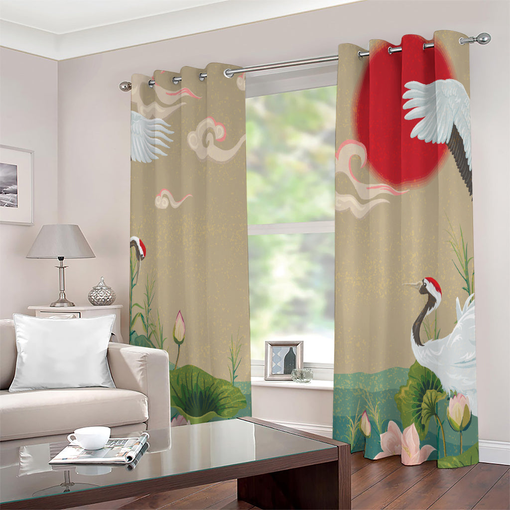 Japanese Cranes At Sunset Print Extra Wide Grommet Curtains