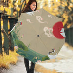 Japanese Cranes At Sunset Print Foldable Umbrella