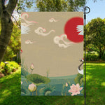Japanese Cranes At Sunset Print Garden Flag