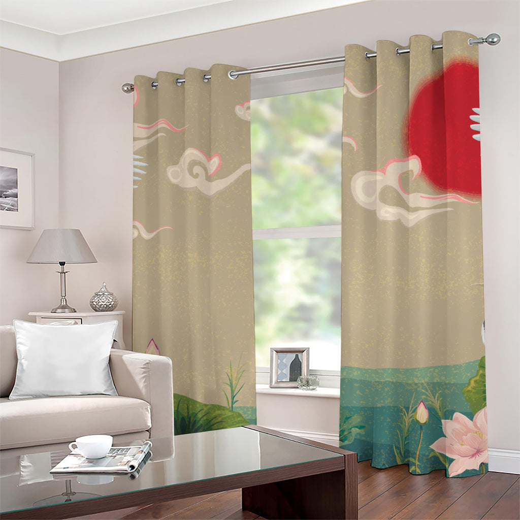 Japanese Cranes At Sunset Print Grommet Curtains