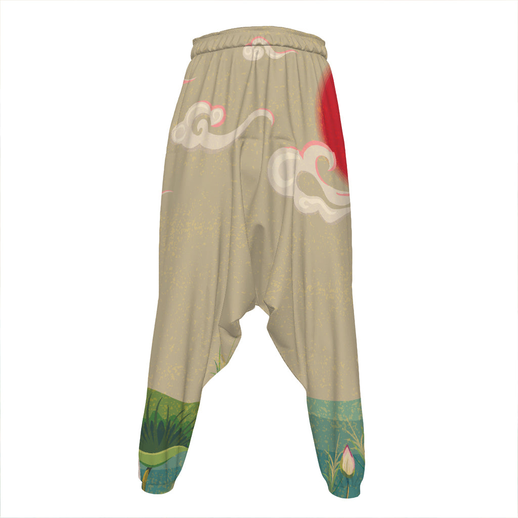 Japanese Cranes At Sunset Print Hammer Pants