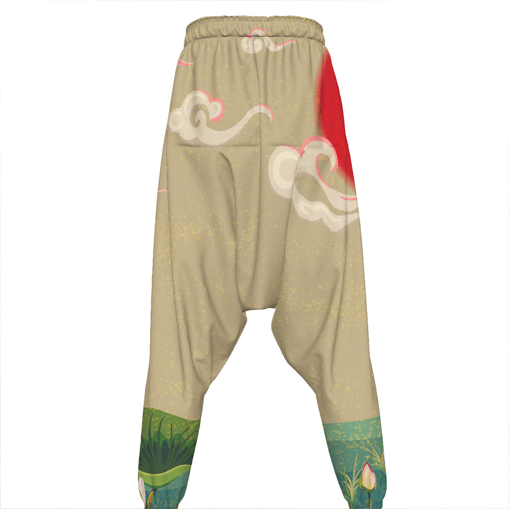 Japanese Cranes At Sunset Print Hammer Pants