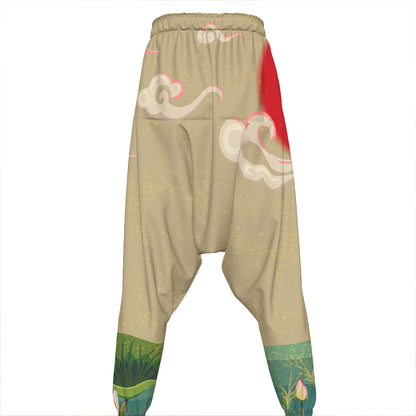 Japanese Cranes At Sunset Print Hammer Pants