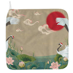 Japanese Cranes At Sunset Print Hand Towel