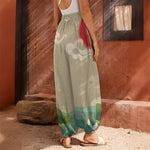 Japanese Cranes At Sunset Print Harem Pants