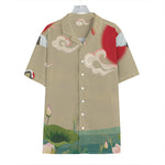 Japanese Cranes At Sunset Print Hawaiian Shirt