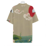Japanese Cranes At Sunset Print Hawaiian Shirt