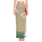Japanese Cranes At Sunset Print High Slit Maxi Skirt