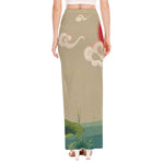 Japanese Cranes At Sunset Print High Slit Maxi Skirt